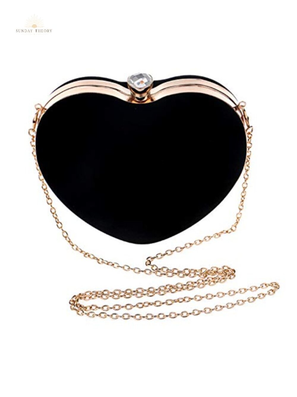 Velvet Heart Shaped Clutch Evening Bag with Rhinestone Clasp Detachable Chain